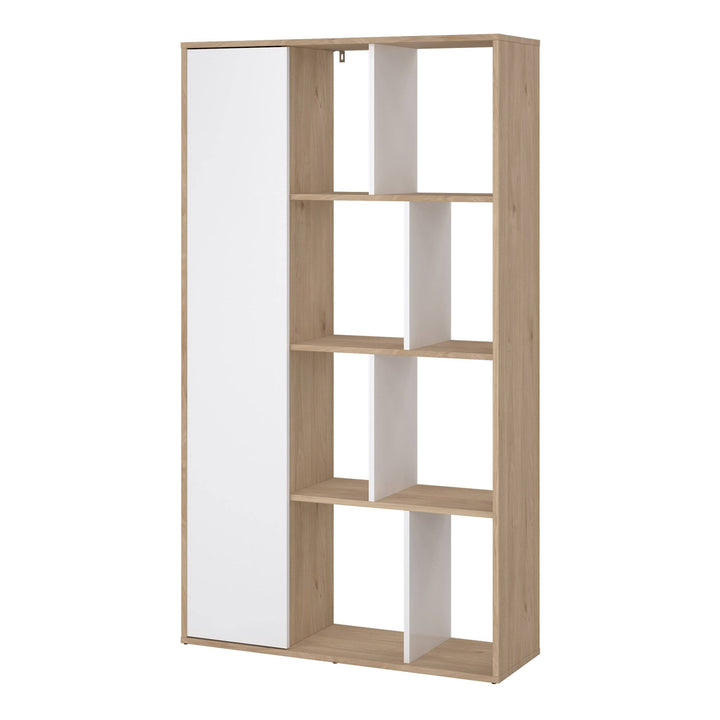 Maze Bookcase with 1 Door in Jackson Hickory and White High Gloss - TidySpaces