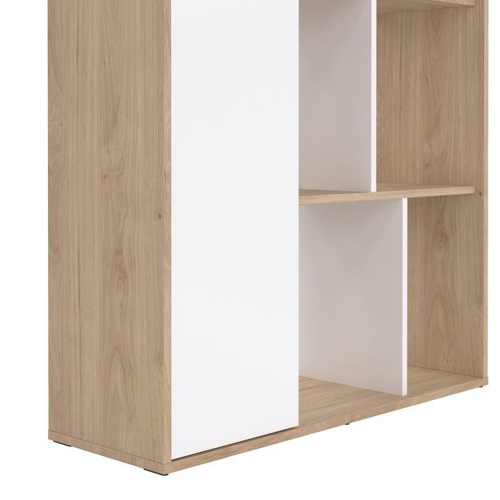 Maze Bookcase with 1 Door in Jackson Hickory and White High Gloss - TidySpaces