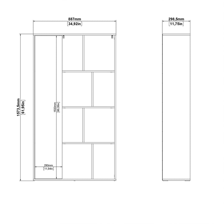 Maze Bookcase with 1 Door in Jackson Hickory and White High Gloss - TidySpaces