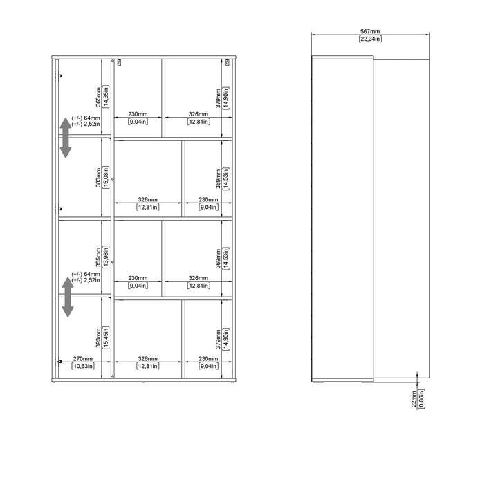 Maze Bookcase with 1 Door in Jackson Hickory and White High Gloss - TidySpaces