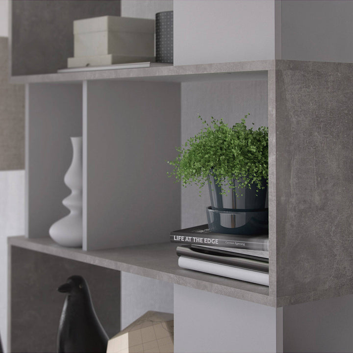 Maze Open Bookcase 4 Shelves in Concrete and White - TidySpaces