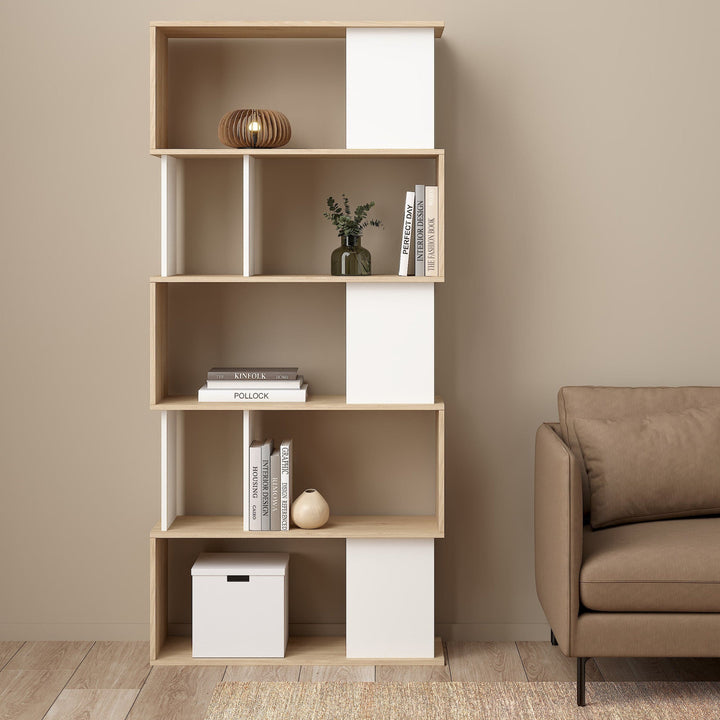 Maze Open Bookcase 4 Shelves in Jackson Hickory Oak and White - TidySpaces