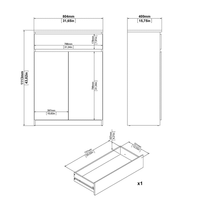 Naia Shoe Cabinet with 2 Doors +1 Drawer - TidySpaces