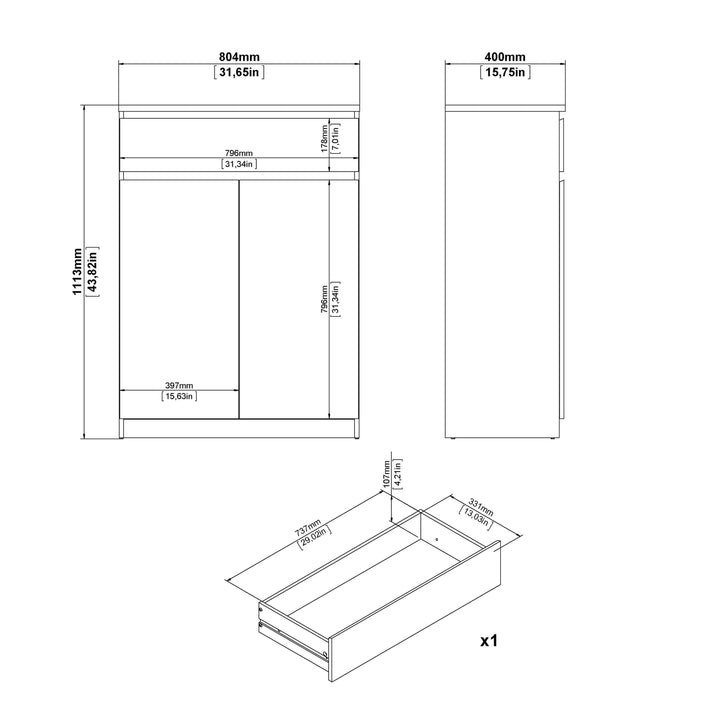 Naia Shoe Cabinet with 2 Doors +1 Drawer - TidySpaces