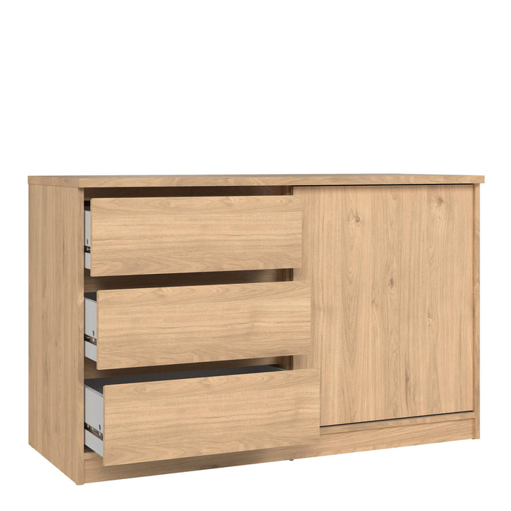 Naia Storage Unit with 1 Sliding Door and 3 Drawers in Jackson Hickory Oak - TidySpaces