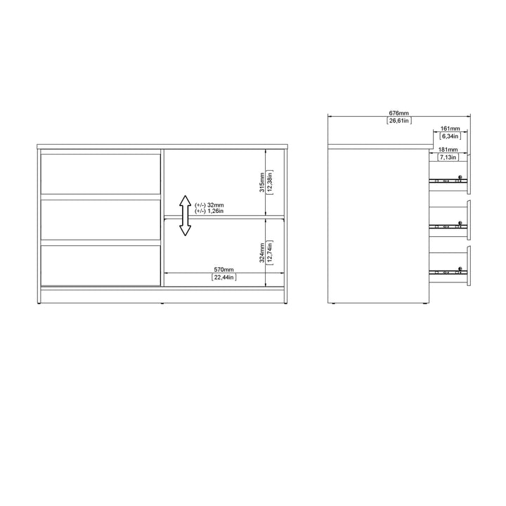 Naia Storage Unit with 1 Sliding Door and 3 Drawers in Jackson Hickory Oak - TidySpaces