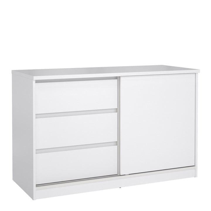 Naia Storage Unit with 1 Sliding Door and 3 Drawers in White High Gloss - TidySpaces