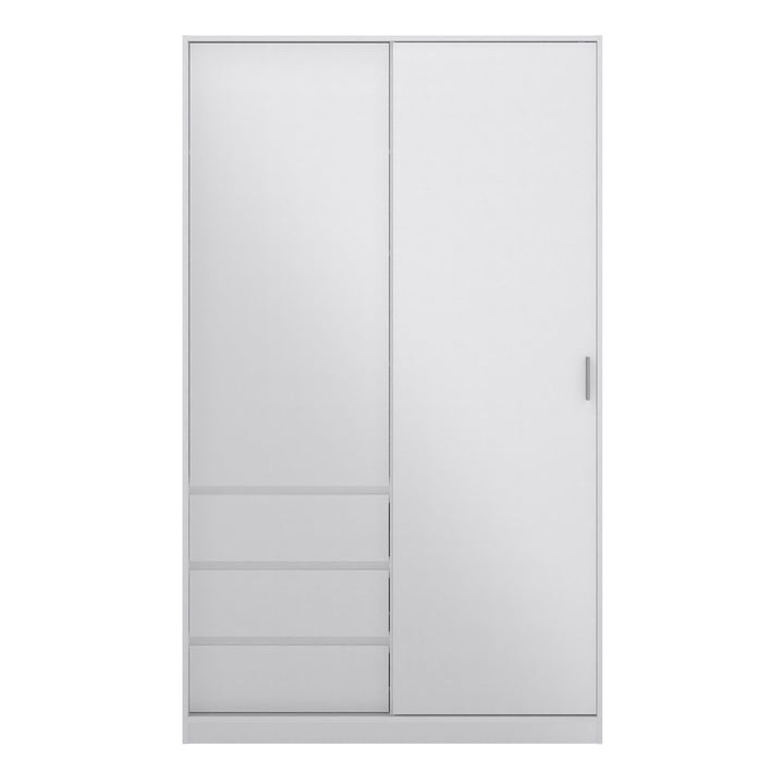 Naia Wardrobe with 1 Sliding door + 1 door + 3 drawers in White High Gloss - TidySpaces