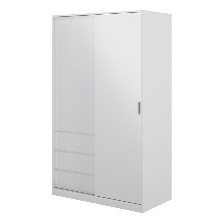 Naia Wardrobe with 1 Sliding door + 1 door + 3 drawers in White High Gloss - TidySpaces