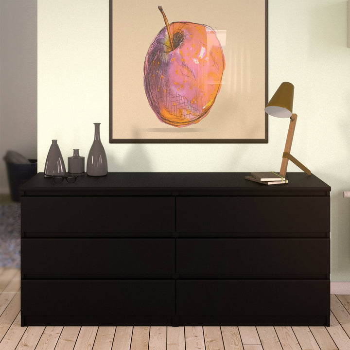 Naia Wide Chest of 6 Drawers (3+3) in Black Matt - TidySpaces