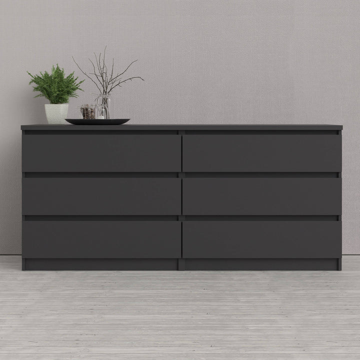 Naia Wide Chest of 6 Drawers (3+3) in Black Matt - TidySpaces