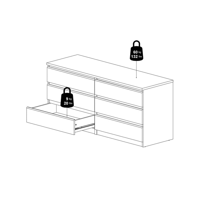 Naia Wide Chest of 6 Drawers (3+3) in Black Matt - TidySpaces