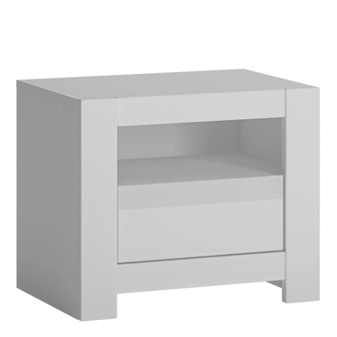 Novi 1 Drawer Bedside Table in Alpine White - TidySpaces