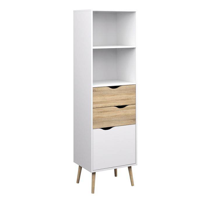 Oslo Bookcase 2 Drawers 1 Door in White and Oak - TidySpaces