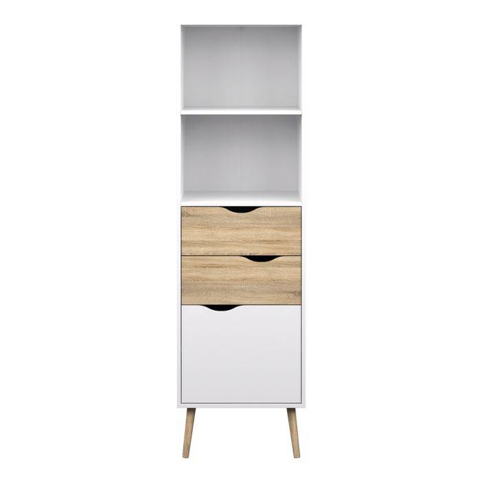 Oslo Bookcase 2 Drawers 1 Door in White and Oak - TidySpaces