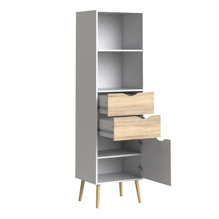 Oslo Bookcase 2 Drawers 1 Door in White and Oak - TidySpaces