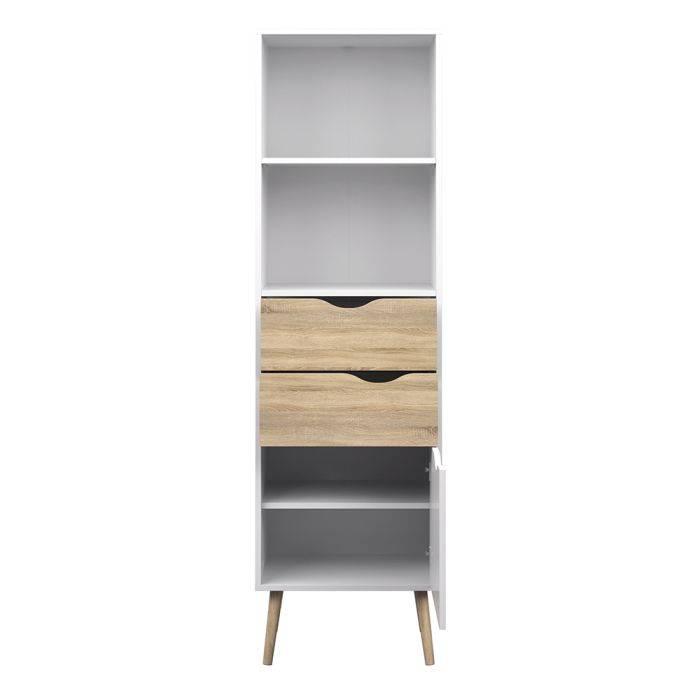 Oslo Bookcase 2 Drawers 1 Door in White and Oak - TidySpaces