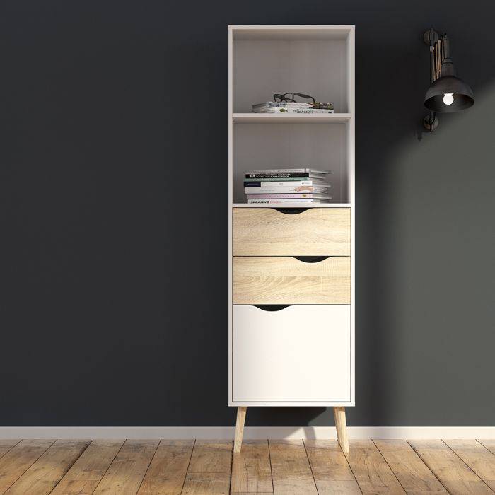 Oslo Bookcase 2 Drawers 1 Door in White and Oak - TidySpaces