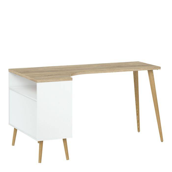 Oslo Desk 2 Drawer in White and Oak - TidySpaces