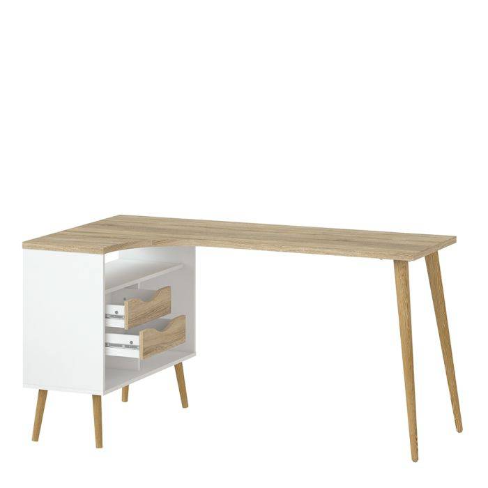 Oslo Desk 2 Drawer in White and Oak - TidySpaces