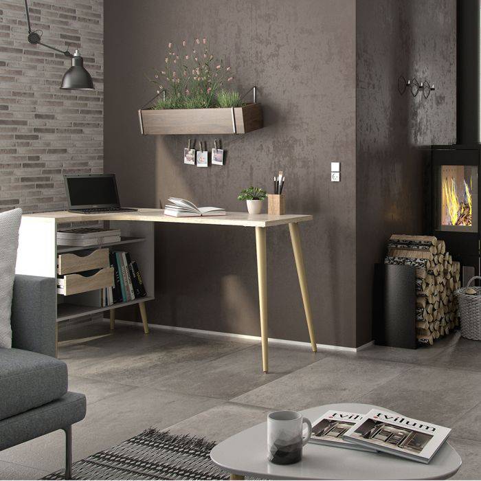 Oslo Desk 2 Drawer in White and Oak - TidySpaces