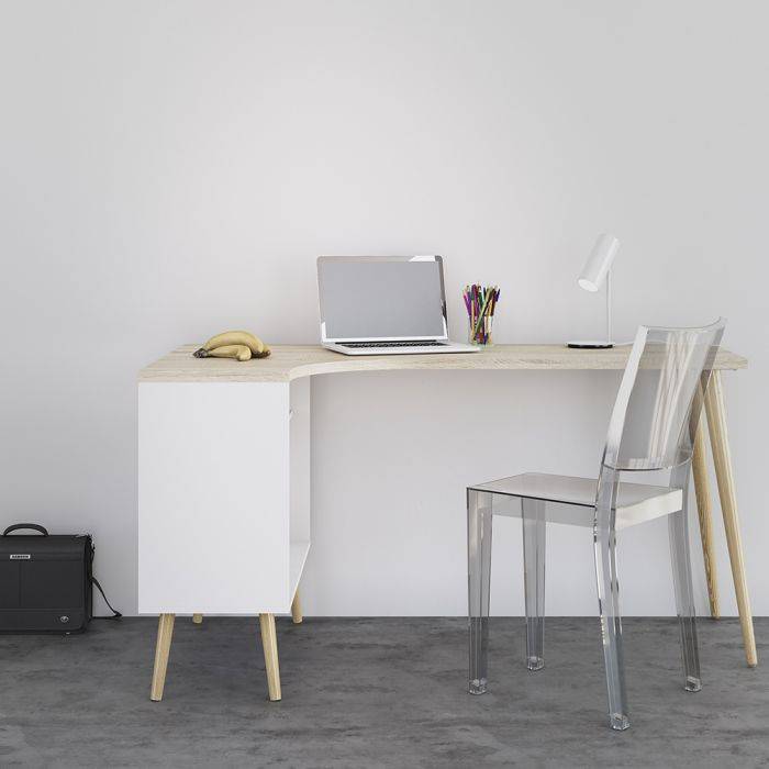 Oslo Desk 2 Drawer in White and Oak - TidySpaces