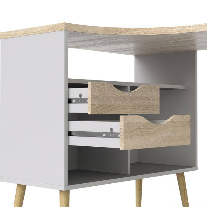 Oslo Desk 2 Drawer in White and Oak - TidySpaces