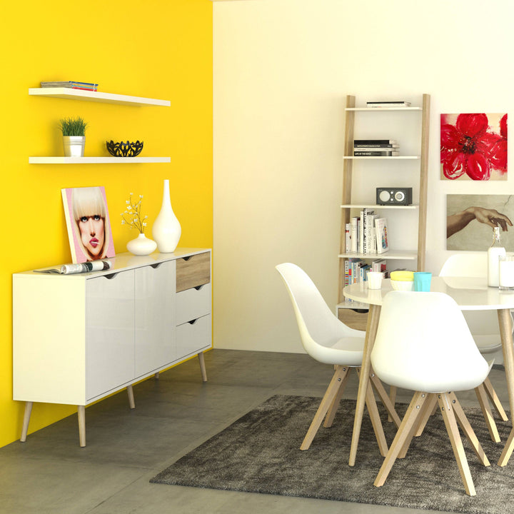Oslo Leaning Bookcase 1 Drawer in White and Oak - TidySpaces