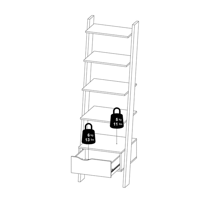 Oslo Leaning Bookcase 1 Drawer in White and Oak - TidySpaces