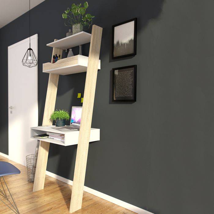 Oslo Leaning Desk in White and Oak - TidySpaces