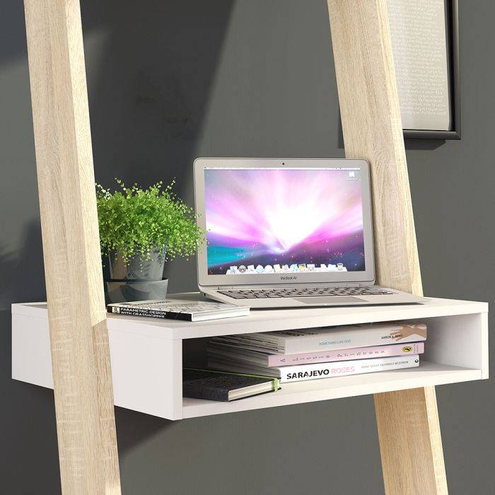 Oslo Leaning Desk in White and Oak - TidySpaces