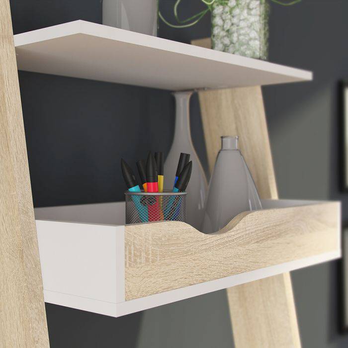 Oslo Leaning Desk in White and Oak - TidySpaces