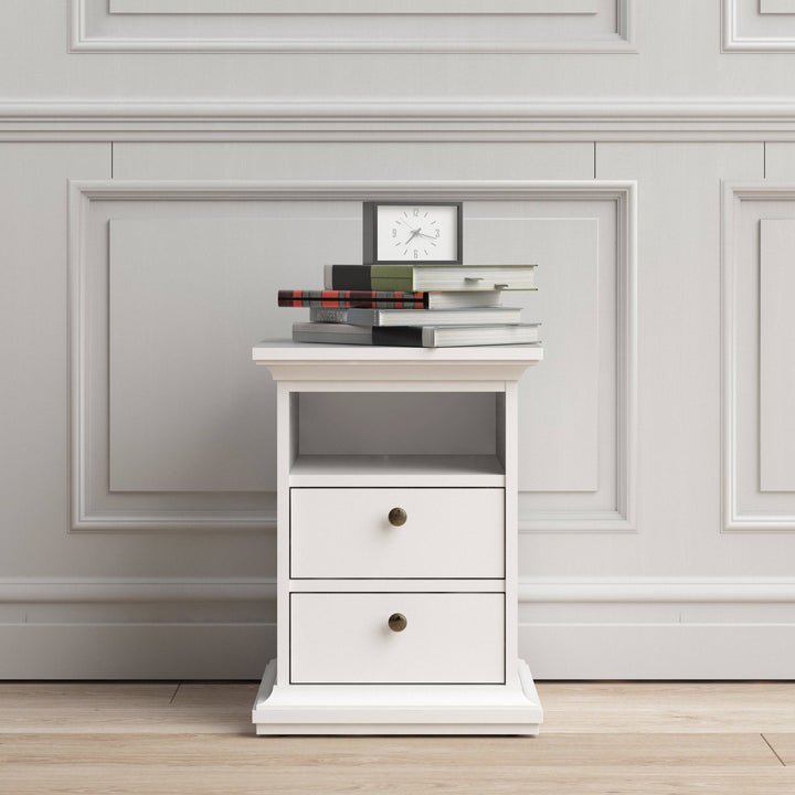 Paris Bedside 2 Drawers in White - TidySpaces