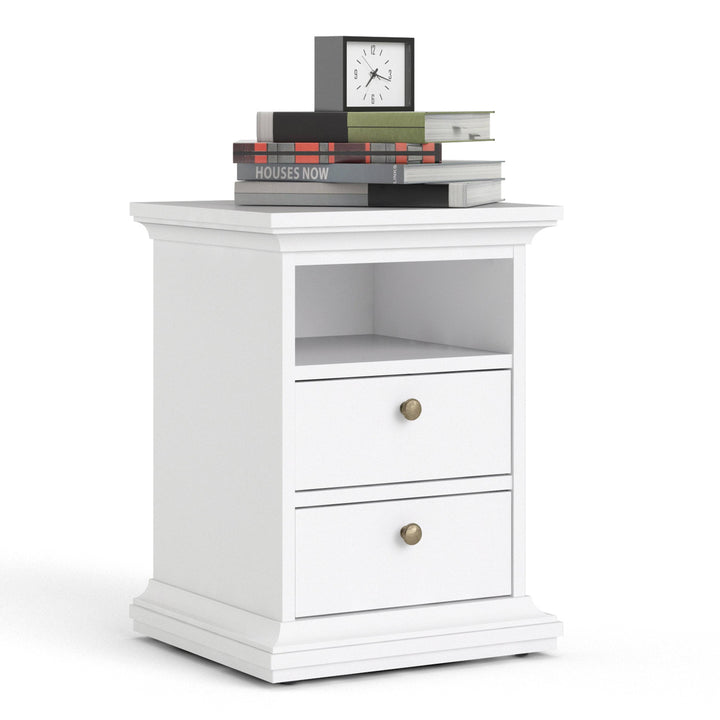 Paris Bedside 2 Drawers in White - TidySpaces