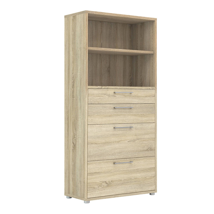 Prima Bookcase 1 Shelf With 2 Drawers + 2 File Drawers In Oak - TidySpaces