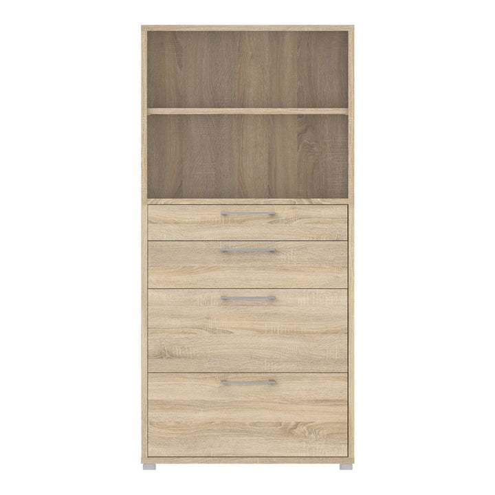 Prima Bookcase 1 Shelf With 2 Drawers + 2 File Drawers In Oak - TidySpaces