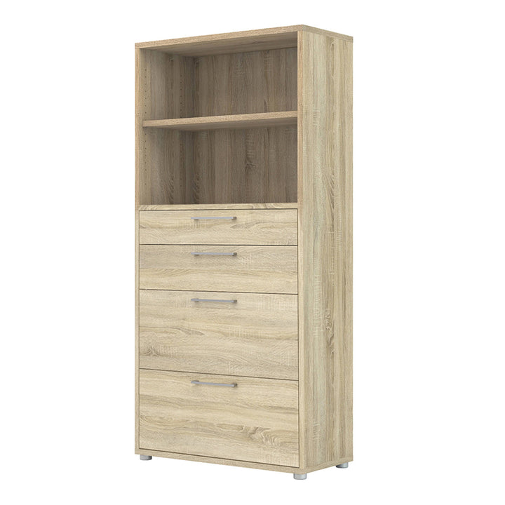 Prima Bookcase 1 Shelf With 2 Drawers + 2 File Drawers In Oak - TidySpaces
