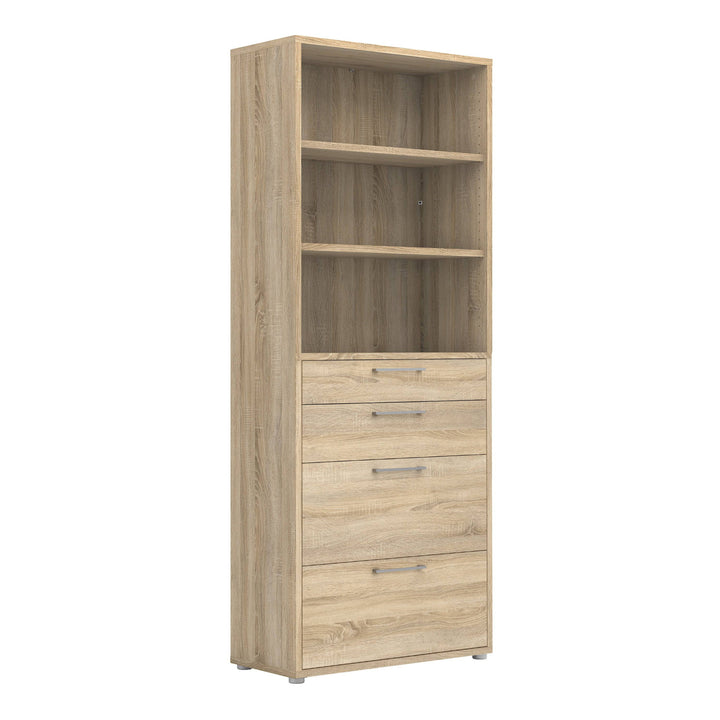 Prima Bookcase 2 Shelves With 2 Drawers + 2 File Drawers In Oak - TidySpaces