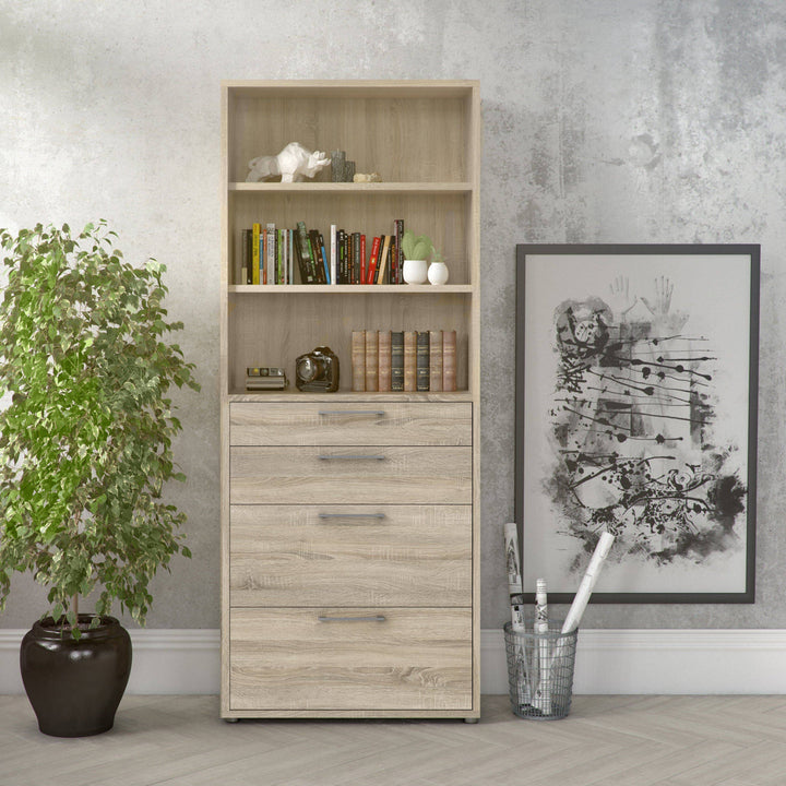 Prima Bookcase 2 Shelves With 2 Drawers + 2 File Drawers In Oak - TidySpaces