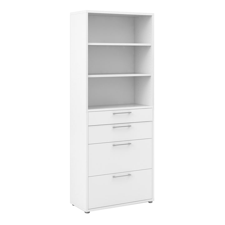Prima Bookcase 2 Shelves With 2 Drawers + 2 File Drawers In White - TidySpaces