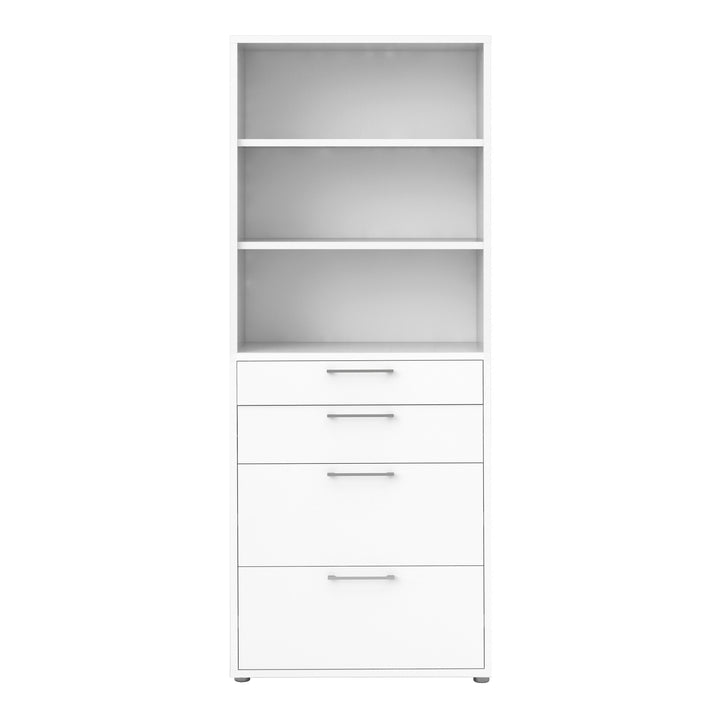 Prima Bookcase 2 Shelves With 2 Drawers + 2 File Drawers In White - TidySpaces