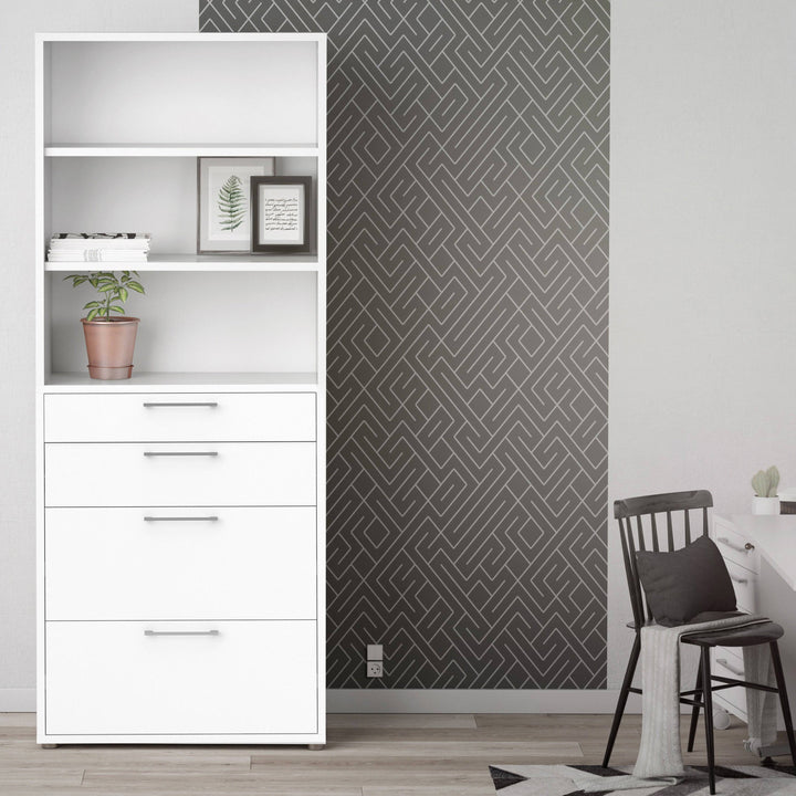 Prima Bookcase 2 Shelves With 2 Drawers + 2 File Drawers In White - TidySpaces