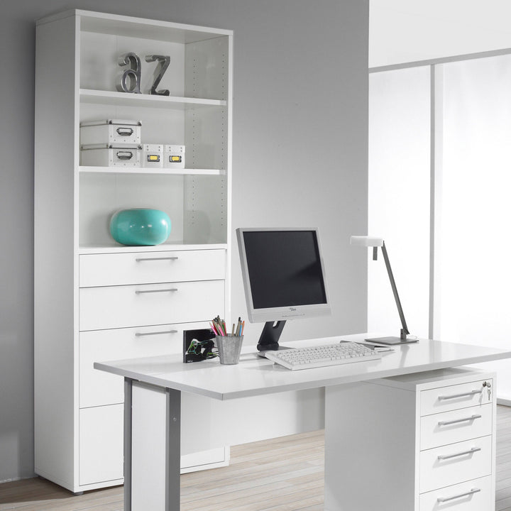 Prima Bookcase 2 Shelves With 2 Drawers + 2 File Drawers In White - TidySpaces