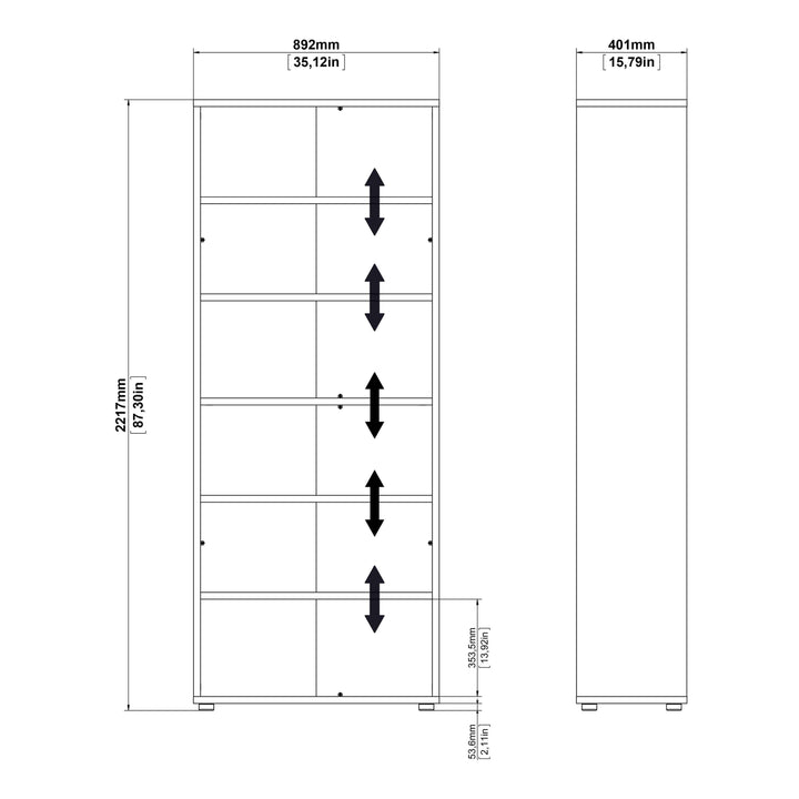 Prima Bookcase 2 Shelves With 2 Drawers + 2 File Drawers In White - TidySpaces