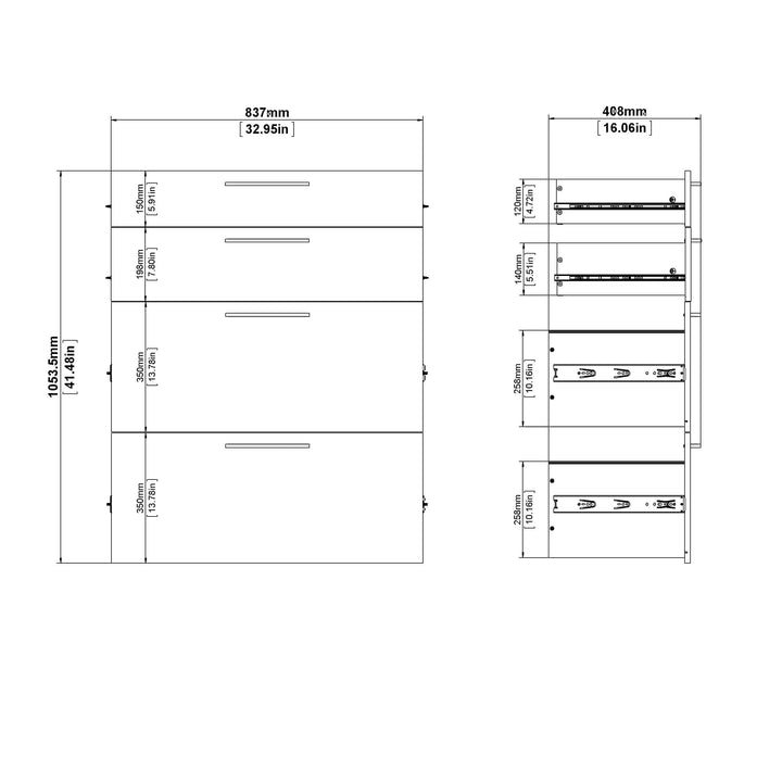 Prima Bookcase 2 Shelves With 2 Drawers + 2 File Drawers In White - TidySpaces