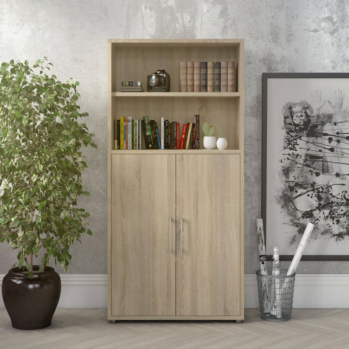 Prima Bookcase 3 Shelves with 2 Doors in Oak - TidySpaces