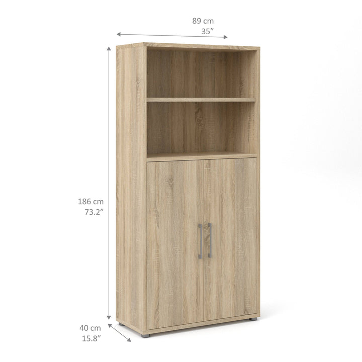 Prima Bookcase 3 Shelves with 2 Doors in Oak - TidySpaces