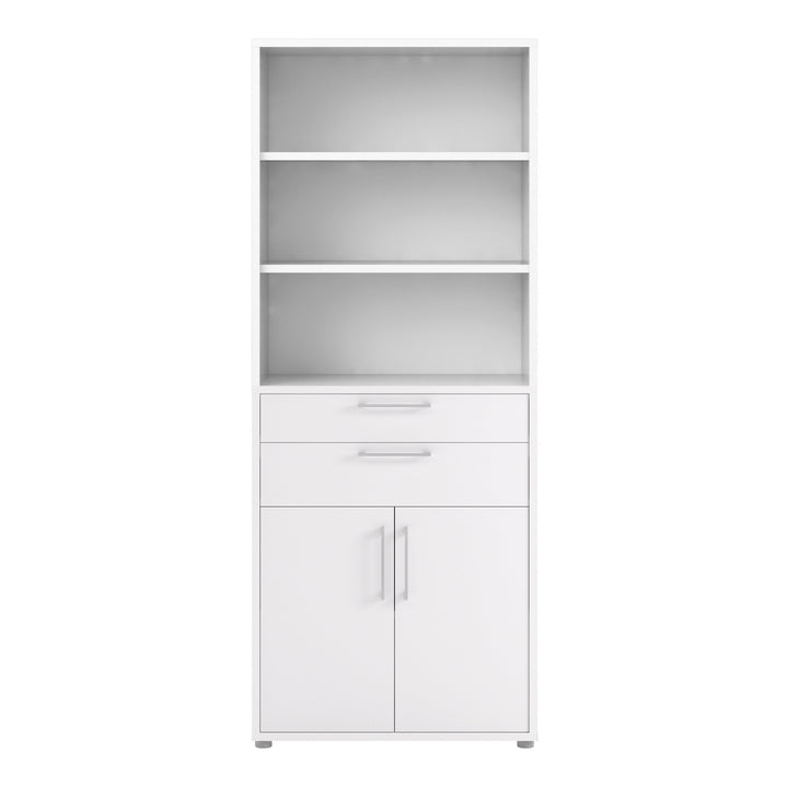 Prima Bookcase 3 Shelves With 2 Drawers And 2 Doors In White - TidySpaces