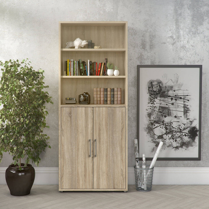 Prima Bookcase 4 Shelves with 2 Doors in Oak - TidySpaces