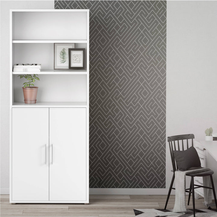 Prima Bookcase 4 Shelves with 2 Doors in White - TidySpaces